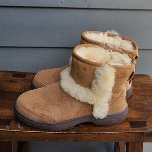 UGG Sunburst Mini Boots In Chestut Suede and Shearling Size 6